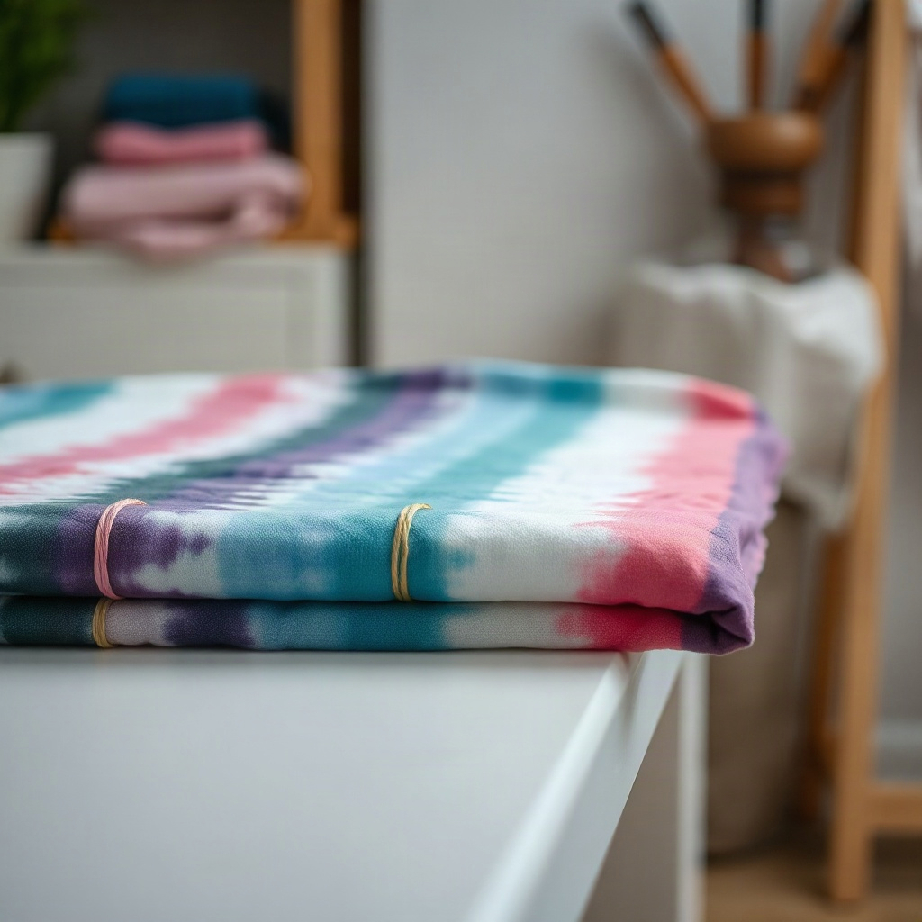 Folded tie-dye cloth with rubber bands