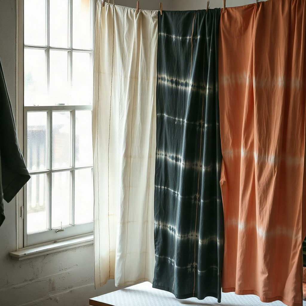 Wet tie-dye fabric hanging to dry