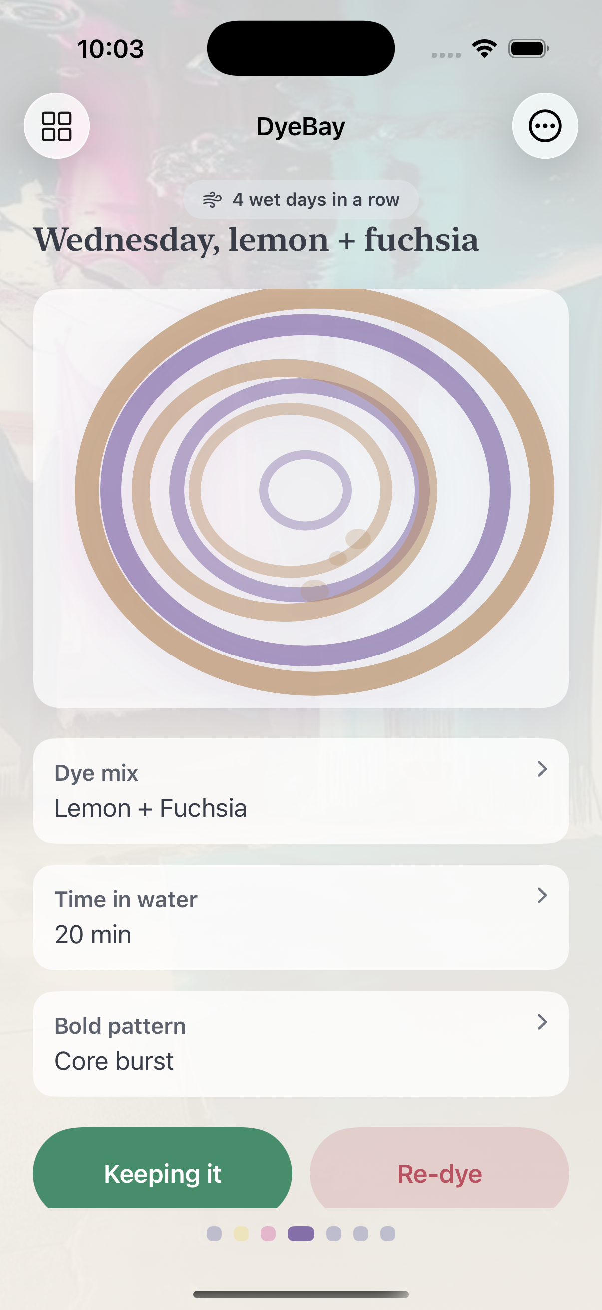 Bath room with wet cloth blot and dye fields